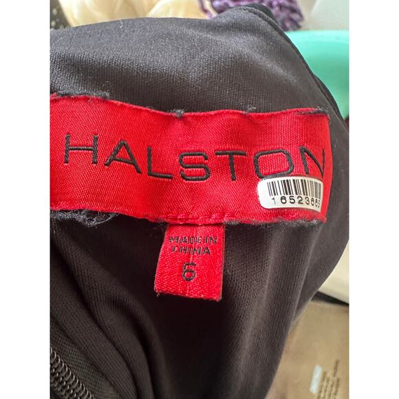 Halston Black Tank Gown Size 6 Cocktail Bodycon Halter Chic Maxi Dress $545 Flaw - Picture 9 of 10